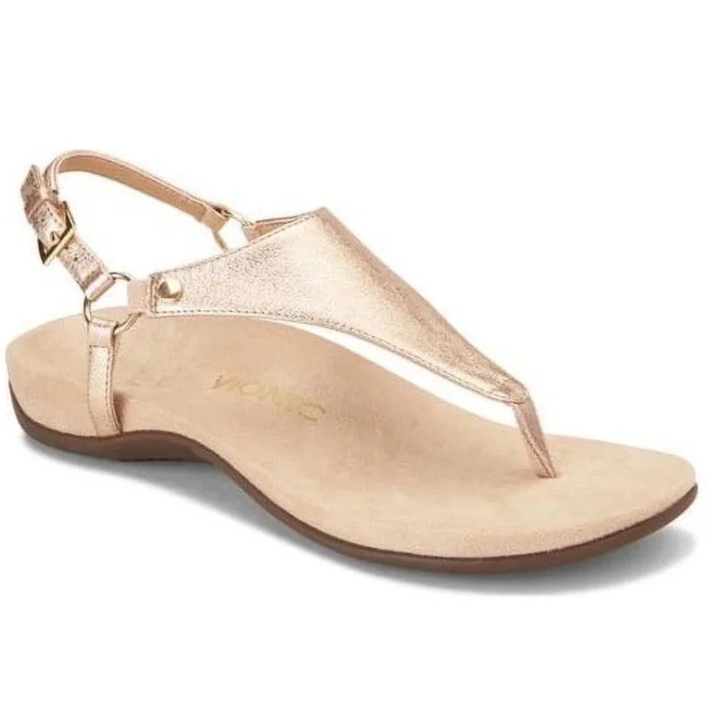 Vionic Kirra Rose Gold Metallic Leather Sandals Women's Size 7